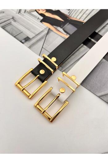 MODAM HİFA Grid Bridge Gold Buckle Women's Belt Trouser Belt Dress Belt Shirt Belt Coat Belt