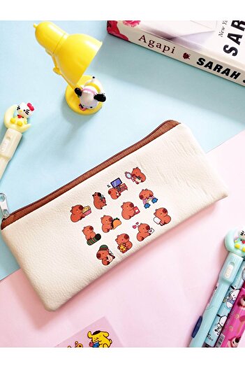 Sabrina Koza Capybara Capibara Capibara Cute Animal Sweet Synthetic Leather Makeup Bag Pen Holder Pencil Case