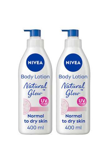 NIVEA Natural Glow Body Lotion, Even Tone Complex & Vitamin C, All Skin Types, 400ml, Pack of 2