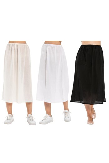 Eliş Şile Bezi Chilean Diaper Underskirt with Elastic Waist Full Length Women's Long Skirt Lining 3-Piece Set Cream-White-Black Km/Byz/Syh