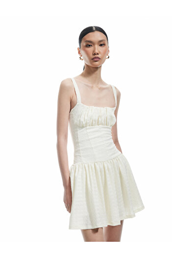 Koton Bürümcük Fabric Lining Draped Square Neck Sleeveless Strap Mini Dress