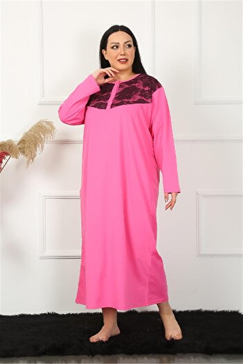 Akbeniz Fuchsia Lace Long Sleeve Mother's Nightgown 1355