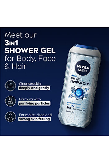 NIVEA NIVEA MEN Pure Impact Shower Gel 3in1, Fresh Scent, 250ml