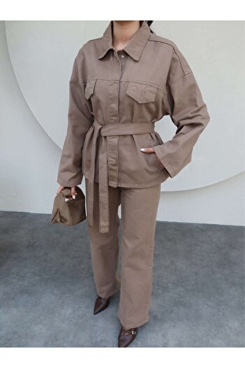 ESRAHELVACI Placket Lapel Denim Shirt Pants Set