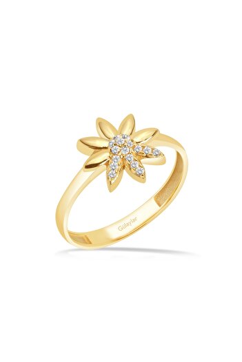 Diamond Line-Gülaylar 8 Ayar Sarı Altın Taşlı Yüzük