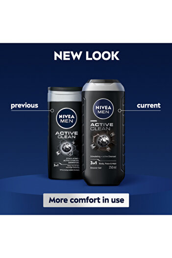 NIVEA NIVEA MEN Active Clean Charcoal Shower Gel 3in1, Woody Scent, 250ml