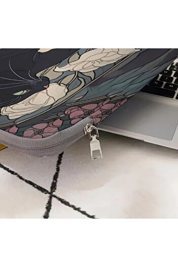 Alaçatı Black Cat and Floral Pattern Laptop Bag & Stylish and Protective