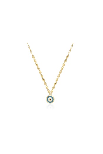 Diamond Line-Gülaylar 14 Ayar Sarı Altın Mavi Mineli Göz Figürlü Kolye