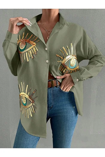 Basko fashion Khaki (Green) Eye Pul Detailed Salash Shirt