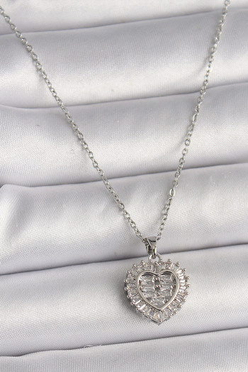 Skygo 316L Steel Silver Color Chain Zircon Stone Heart Model Women's Necklace - Tj-Bko9787