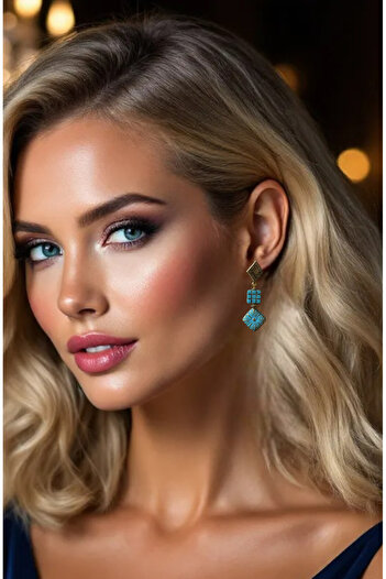 dela otantik Handmade Authentic Large Earrings - Turquoise Colored Ethnic Bohemian Jewelry