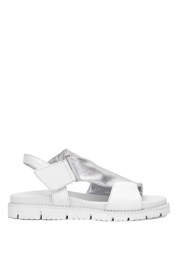 Venüs 25440022 Y Women's Genuine Leather Flat Sandals Silver
