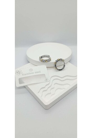 ndjewelry Brand Model Stone Medium Hoop Earrings