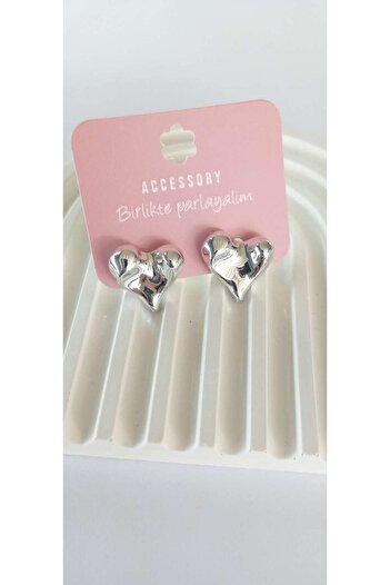 ndjewelry Silver Color Crush Heart Minimal Earrings