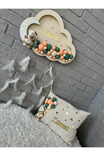 NeşeliAtölyem 45x30 Cm Ledli Bulut Bubble Bebek Kapı Süsü Yastık