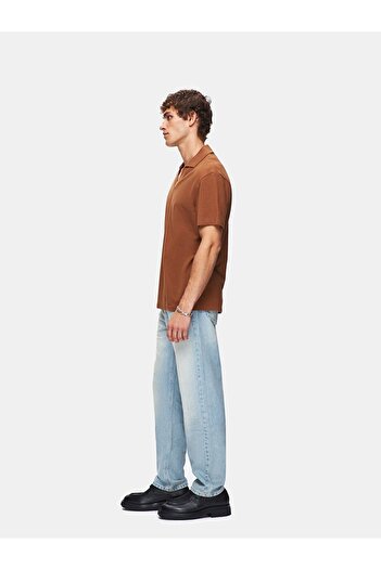 Ltb Κανονικό κοντομάνικο μπλουζάκι με γιακά Polo Basic καφέ χρώματος