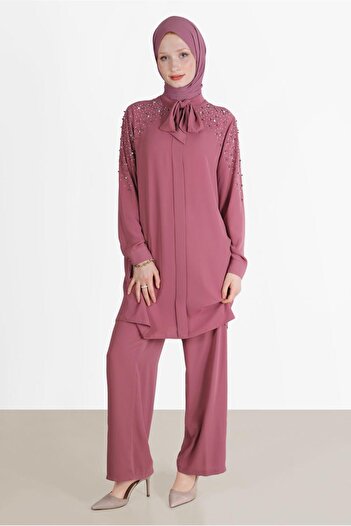 Alvina STONE COLLAR TIE DOUBLE PANT SET 42547