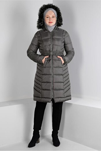 Alvina Hooded Furry Belted Puffer Coat 90327