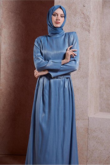 Alvina 44576 Model Belted Hijab Dress
