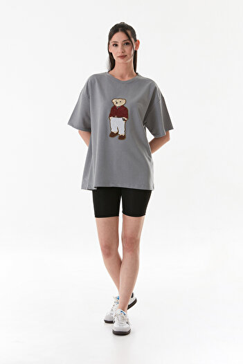 Fulla Moda Μπλουζάκι Oversize Κεντημένο αρκουδάκι