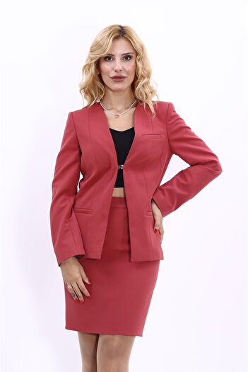 ÖNDER ÖZSOY V-Neck Boydan Kuplu Classic Jacket-Tile