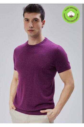Trist Star Men's Plum 100% Cotton Crew Neck Short Sleeve Knitwear Sweater Trist-7106