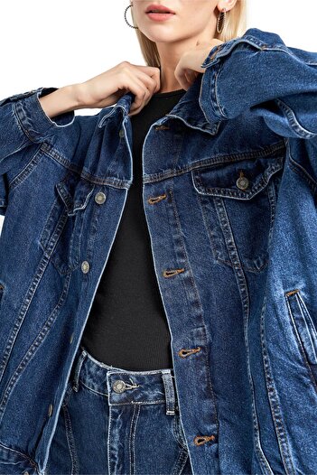 its basic Γυναικείο Μπλε Χρώμα Oversize 100% Βαμβακερό Τζιν Μπουφάν