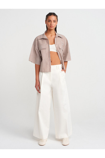 Dilvin 71634 Pleated Wide Leg Pants-White