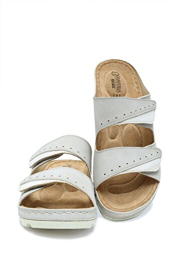 Kifidis SIB160147 Kifidis-Natura Kadın Çift Bantlı Anatomik Deri Terlik 36-41 Bej/Beige