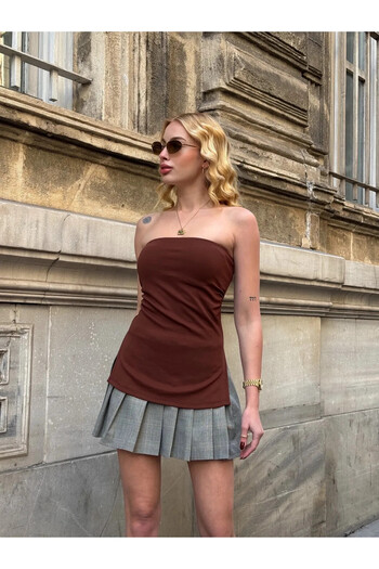 hazelin Women's Champion Mold Brown Strapless Blouse Hzl24S-Zk13091