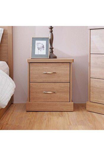 Danube Home Zirco 2 Drawer Night Stand Multifunctional Bedside Table-Brown Oak L46xW39xH51.4cm