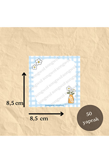 Songwol Studios Daisy Flower Pot, Gingham Memo Pad, Memopad, Notepad