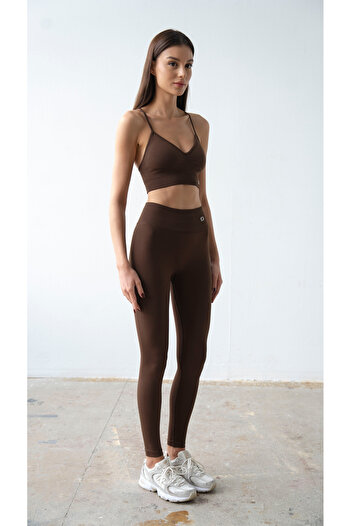 Flamefit Wear Sporcu Kadın Bralet- Tayt Takım Kahverengi
