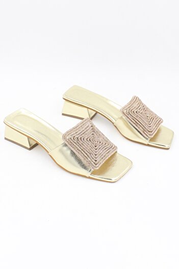 ENDİCAN Women's Stoned Evening Dress Slippers Battal, between 475 and 512 (Gold)