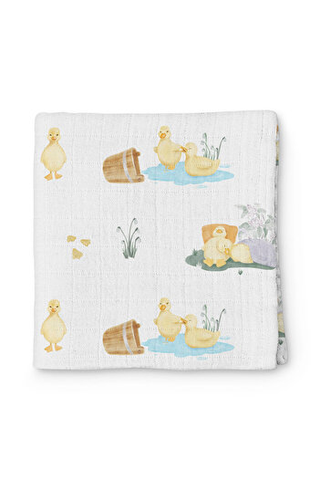 DEUX LAPINS % 100 Pamuk Müslin Bebek Örtüsü - Petits Caneton 70x70 cm