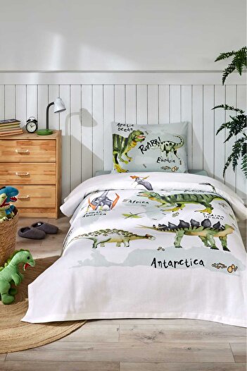 Özdilek Single Pique Set with Dinosaur Figure