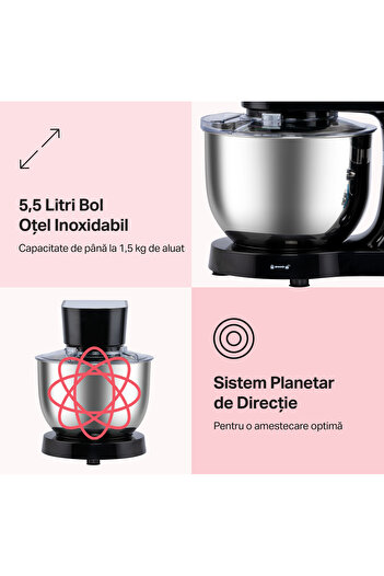 STARCREST STARCREST SKM-1500BK Food Processor, 1500W, 5.5 L Stainless Steel Bowl, 5 Accessories, 6 Speeds