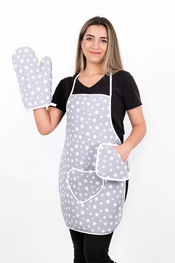 HOME ESSENTIALS Kitchen Apron Set of 3 – Waterproof Apron Heat Resistant Oven Mitt Holder