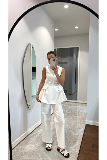 My Blog White Leandra Design Blouse Trousers Suit - 9999