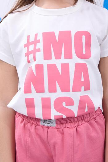 Perendi Monalisa Printed Girl Top and Pockets Ecru-Dusty Rose Set