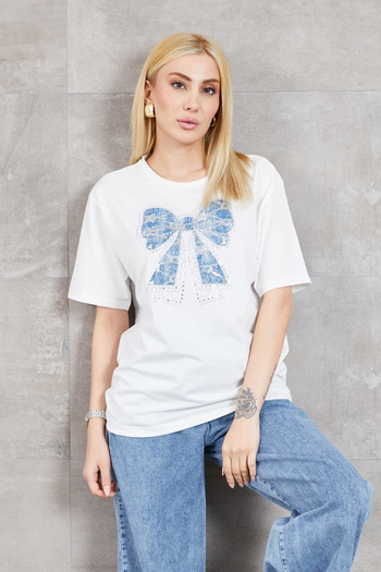 DPARİS Stoned Bow Printed T-Shirt