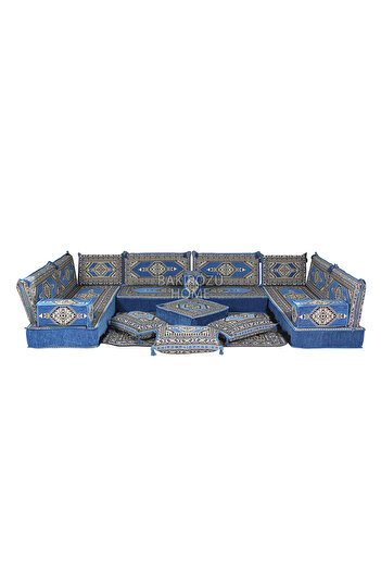 BAKIRÖZÜ HOME Şark Köşesi Takımı (20 CM MİNDER KALINLIĞI) Mavi Yahyalı  Modeli 19 Parça