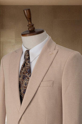 MODA DİNA Kahve Köpüğü Dokulu İtalyan Stil Slim Fit Erkek Blazer Ceket