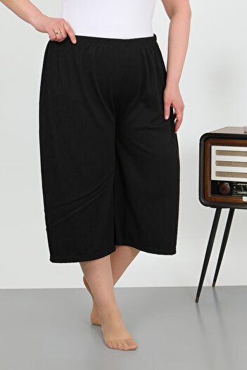 Akbeniz Fashion Stripe Women's Large Size Wrinkle Capri 27561Black