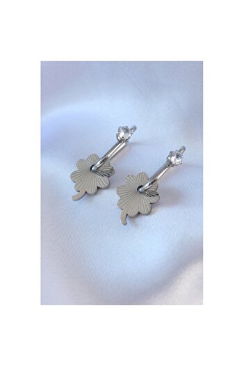 Skygo 316L Silver Color Women's Migrant Earrings with Zircon Stone Detail - TJ-BKP7539