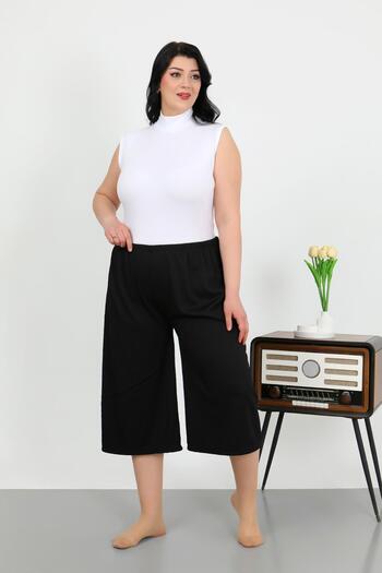 Akbeniz Fashion Stripe Women's Large Size Wrinkle Capri 27561Black