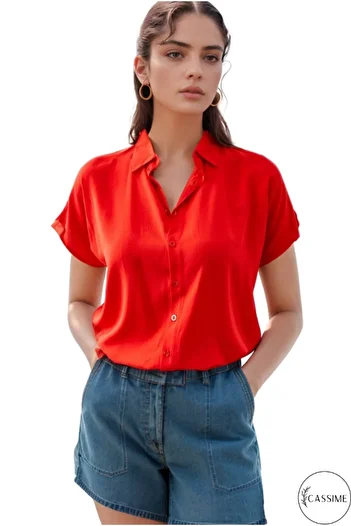 Cassime Women's Short Sleeve Red Bat Summer Shirt