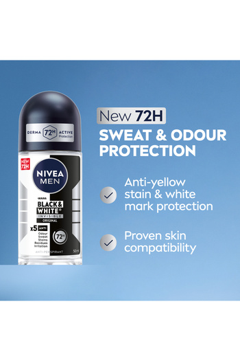 NIVEA MEN Black & White Invisible Original, Antiperspirant for Men, Roll-on 50ml, Pack of 2