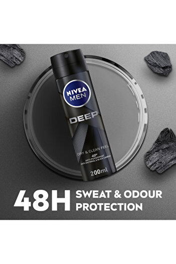 NIVEA MEN DEEP Black Carbon, Antiperspirant for Men, Antibacterial, Spray 200ml, Pack of 2