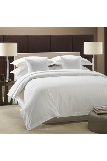 Kotonia Home Lenjerie de pat 4 piese Kotonia Home Hotel King Size, 100% bumbac, Damasc, dungi late, Alb